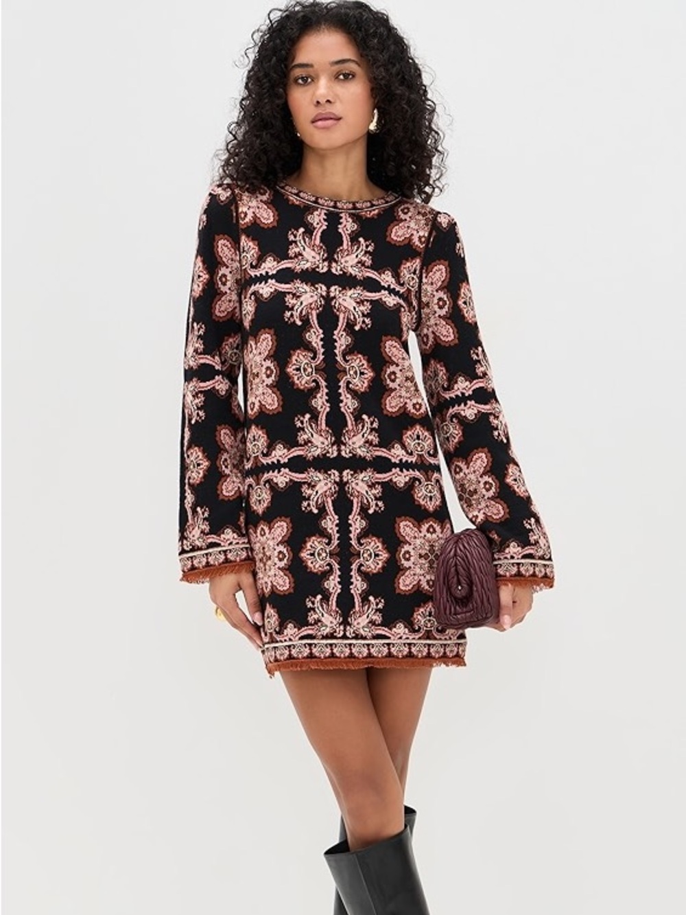 NWT Cara Cara Fritz Dress in Black Paisley Scarf size XL Wool Cotton Blend $625